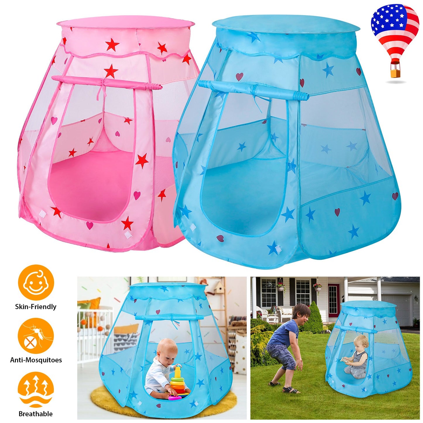 Kids Pop Up Play Tent - Princess Castle for Indoor & Outdoor