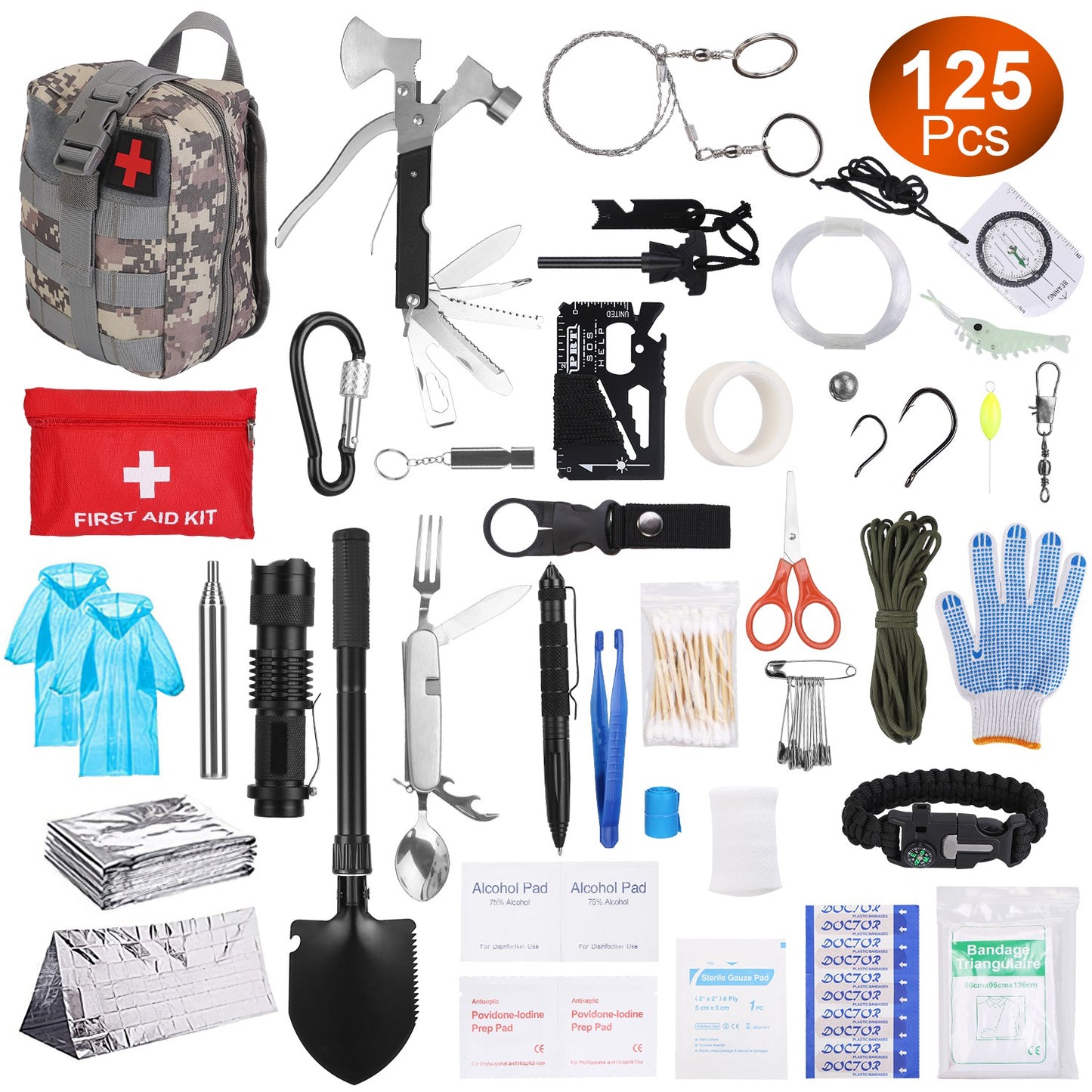 125-Piece Emergency Survival Kit with First Aid Supplies