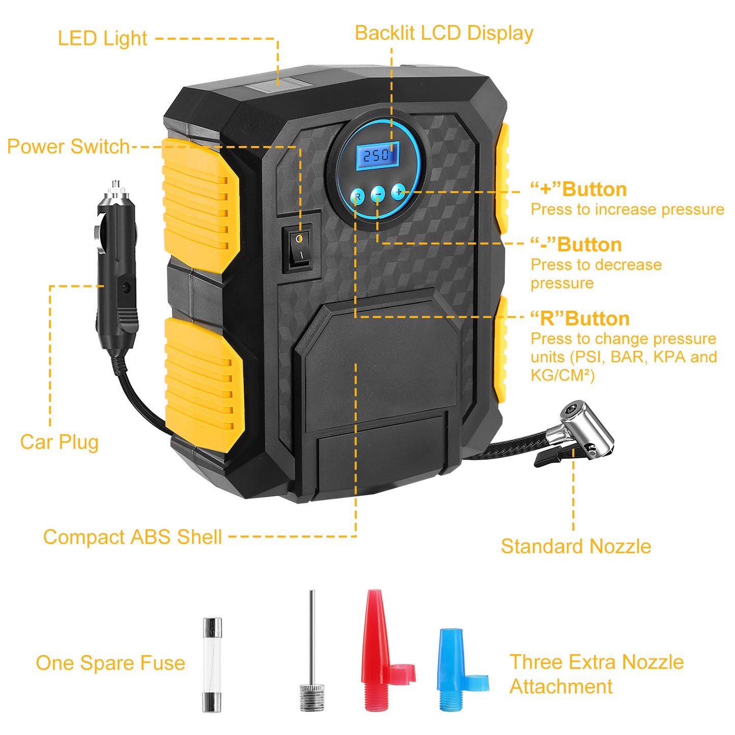 12V Tire Inflator with LCD Display & Auto Shut-Off 150 PSI