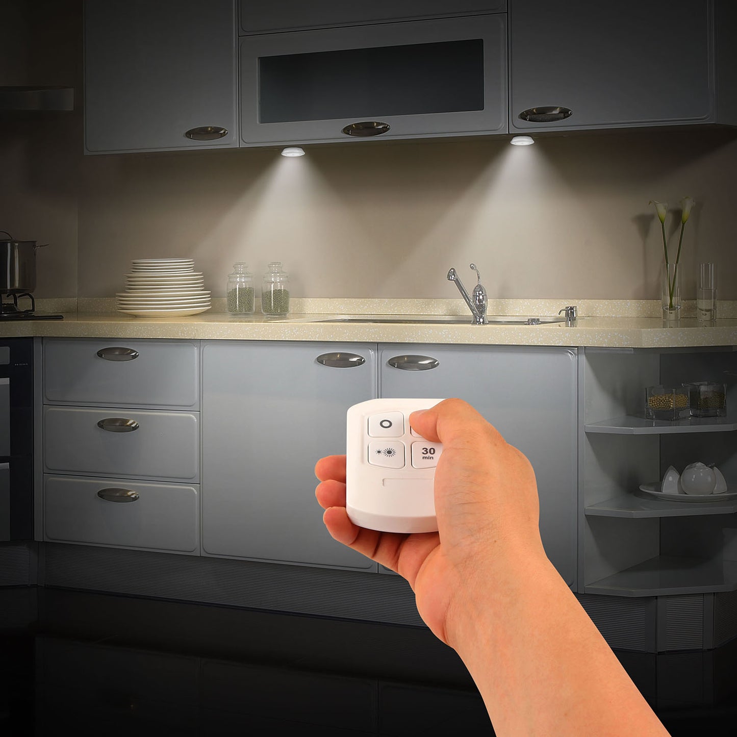 LED Night Light 3-Pack with Remote - Battery Powered Puck Lights