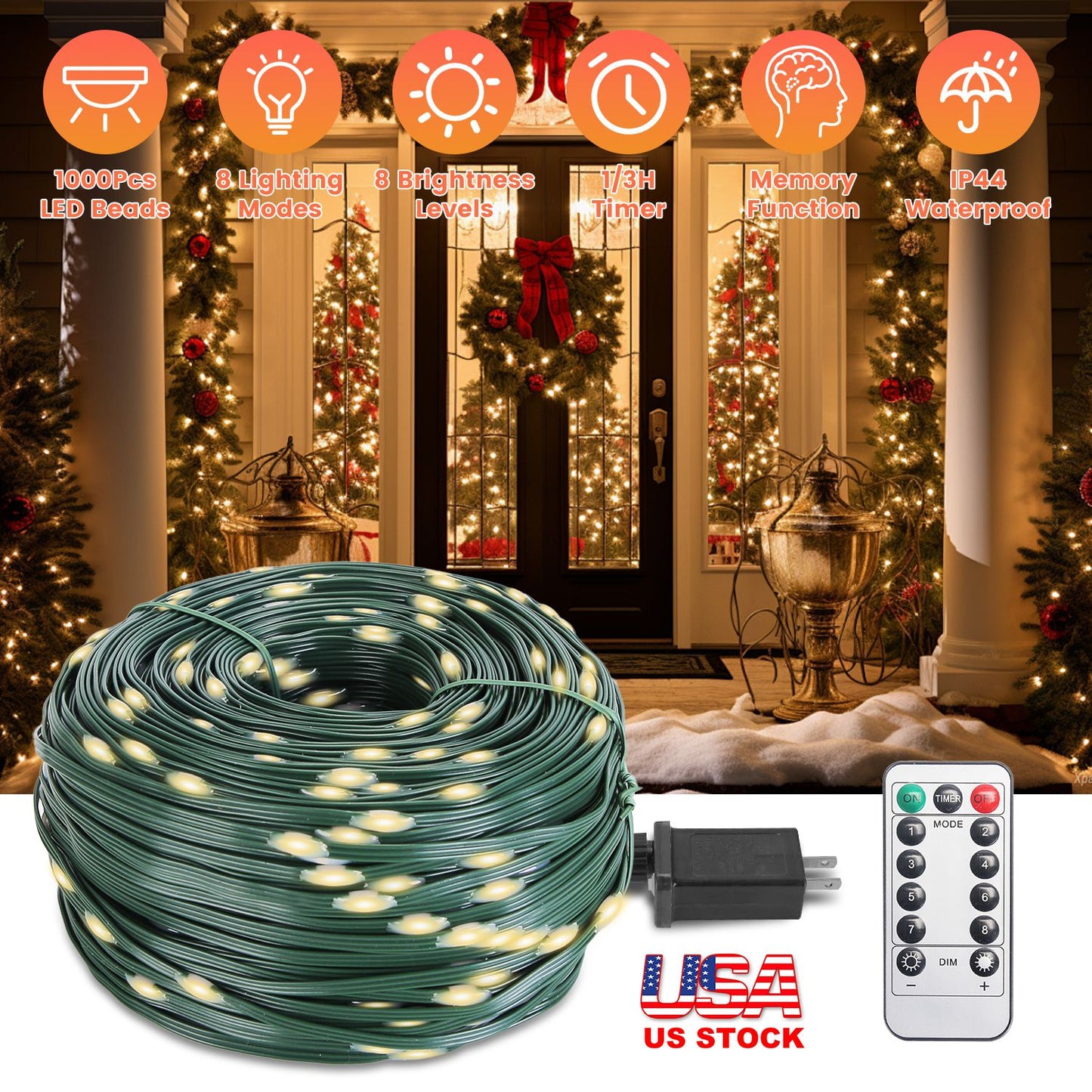 330FT 1000 LED String Lights with Remote & Timer