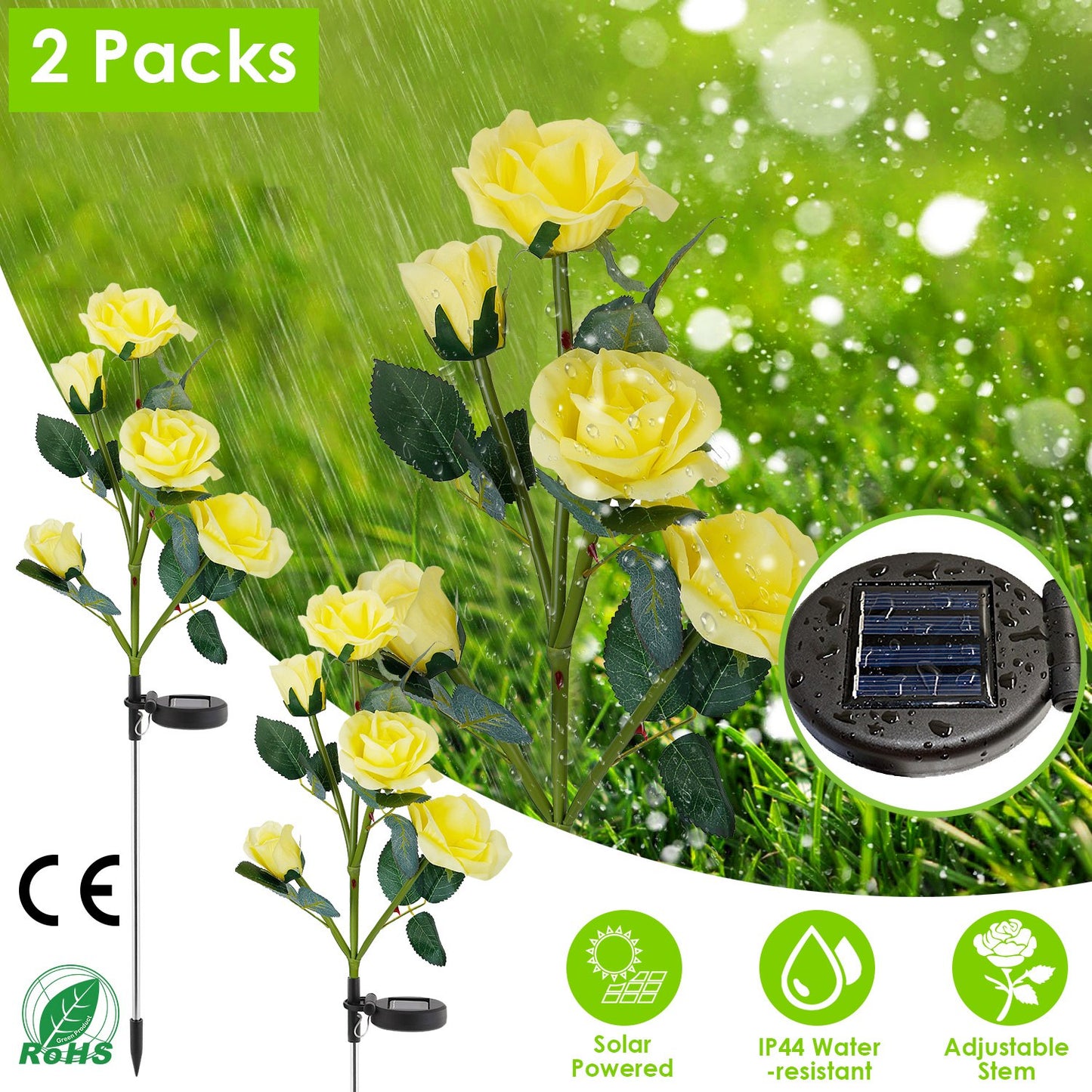 Solar Rose Flower Stake Lights - 2 Pack Outdoor Garden Decor