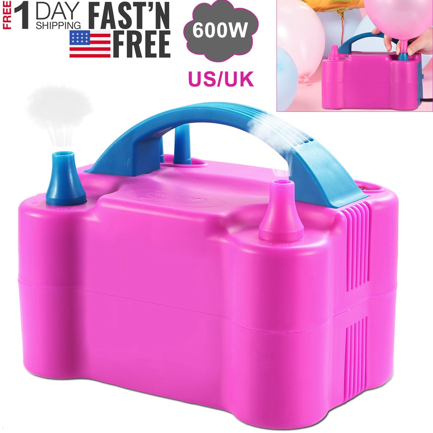 Electric Balloon Pump 600W Dual Nozzle Inflator for Parties