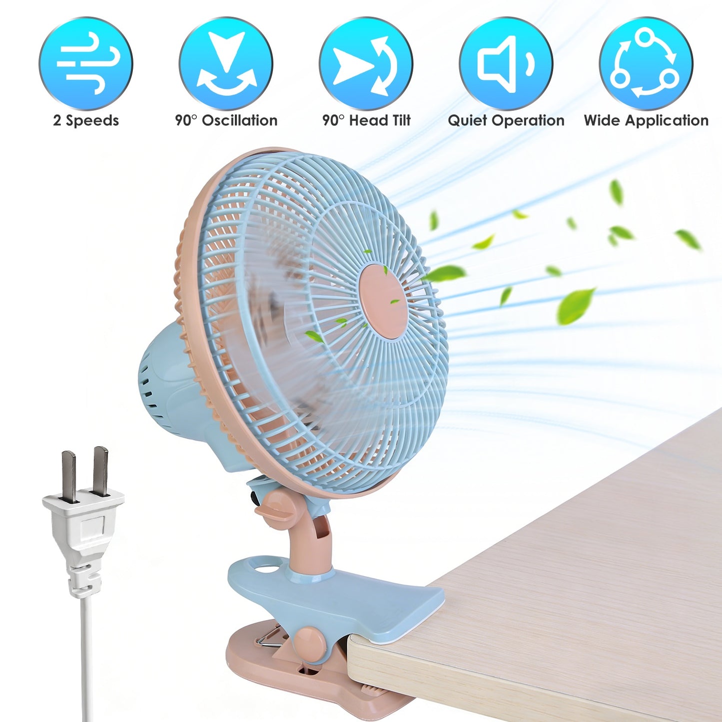 8.66" Clip-On Fan with 90° Oscillation & 2 Speed Settings