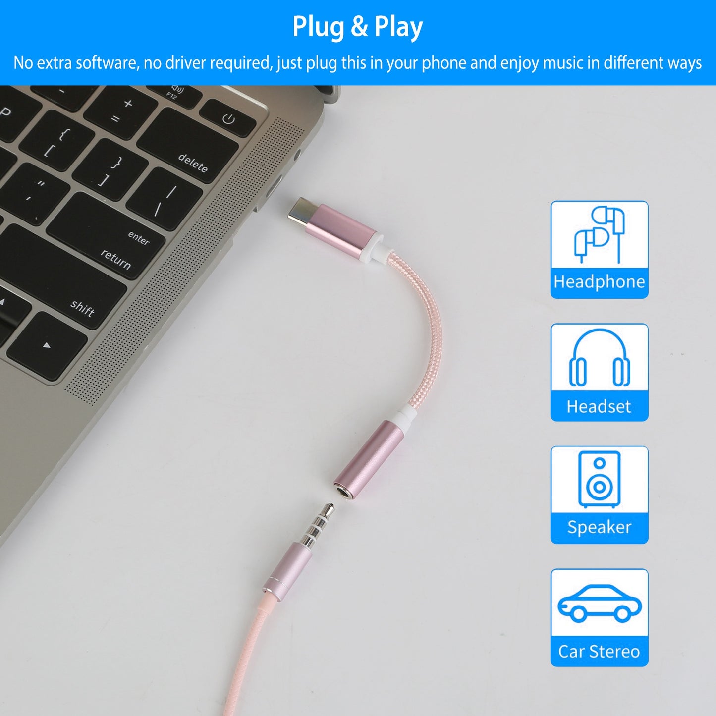 USB-C to 3.5mm Aux Audio Adapter Cable for Headphones