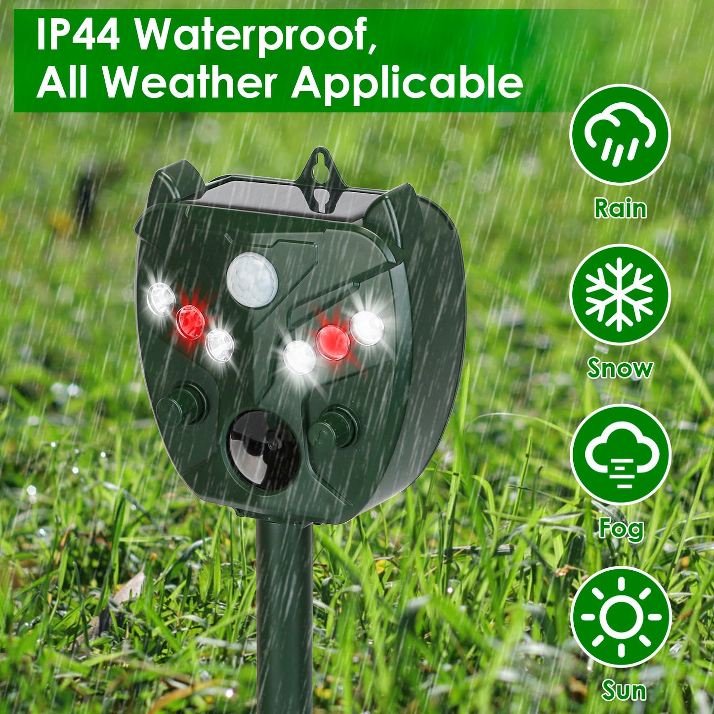 Solar Ultrasonic Animal Repeller with 5 Adjustable Modes