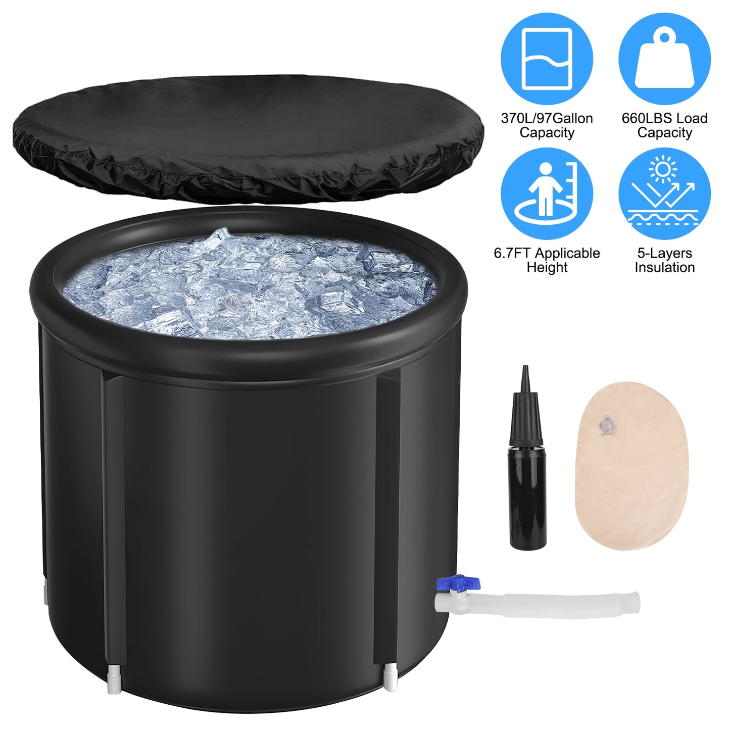 Ice Bath Tub 97 Gallon with Cover for Cold Water Therapy