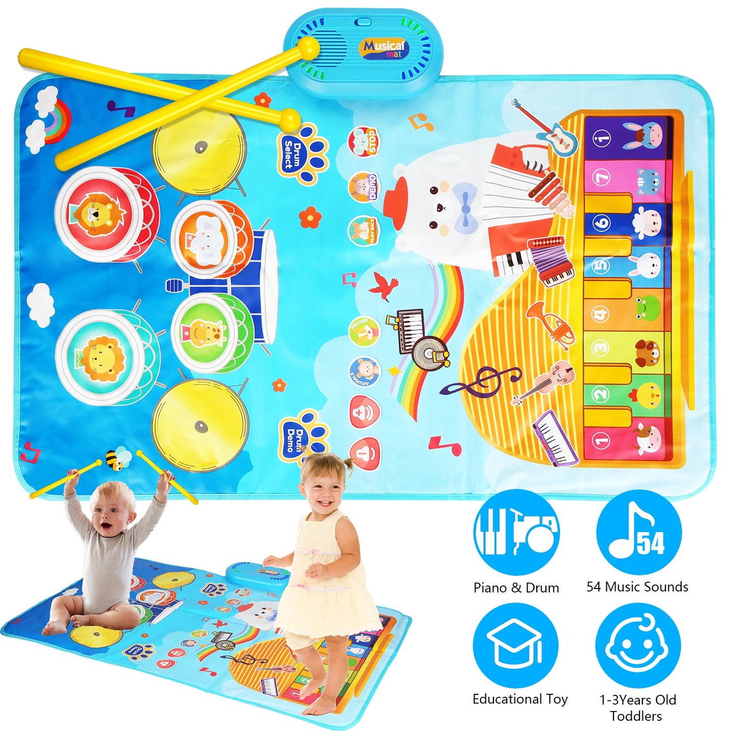 Baby Musical Mat with Piano & Drum Sounds – 55 Music Modes