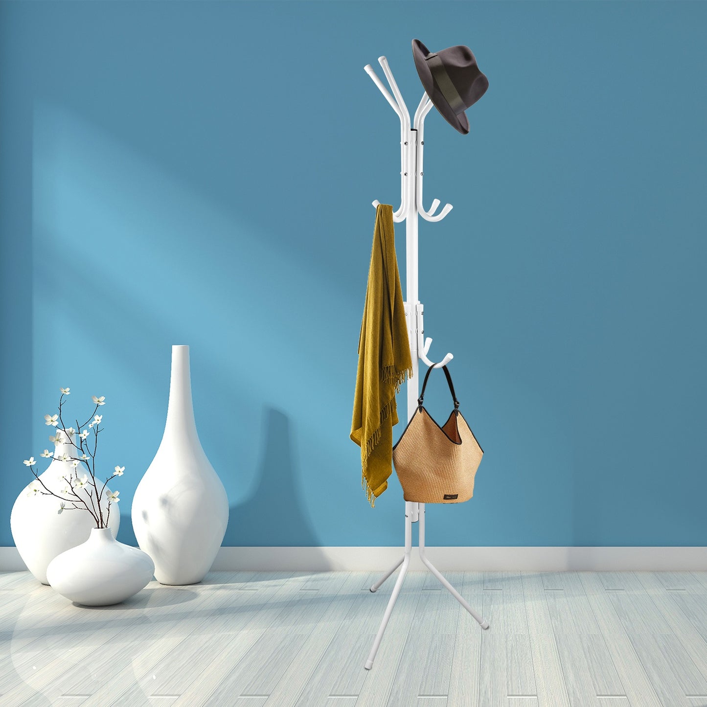 Standing Coat Rack with 8 Hooks - 3 Tier Metal Organizer