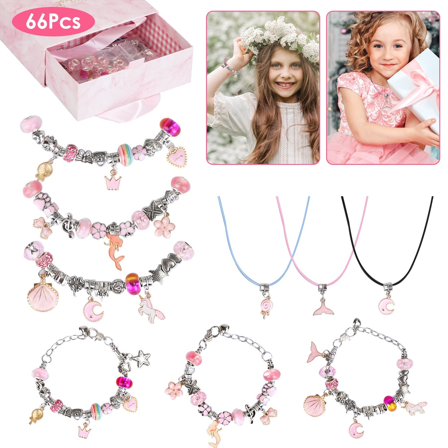 66-Piece Kids' DIY Charm Bracelet Kit
