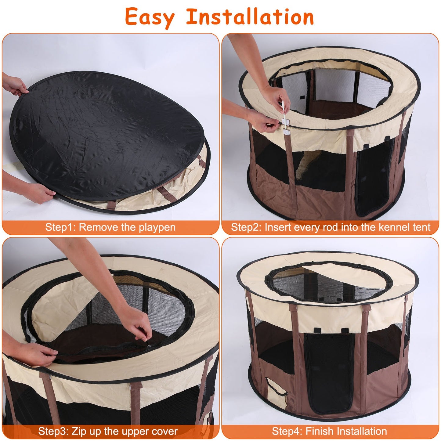 Foldable Dog Playpen with Carry Bag - Waterproof Pet Tent