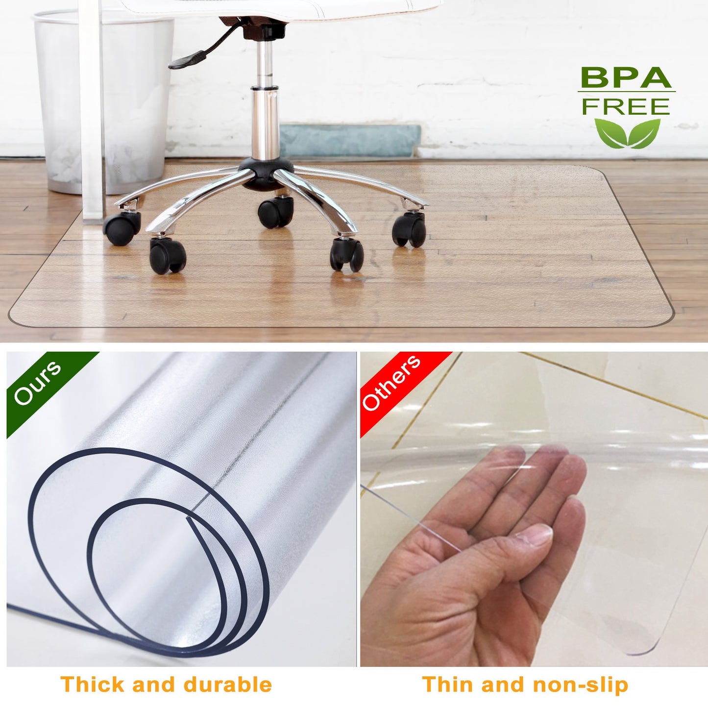 Chair Mat 36" x 48" PVC Floor Protector for Hard Floors