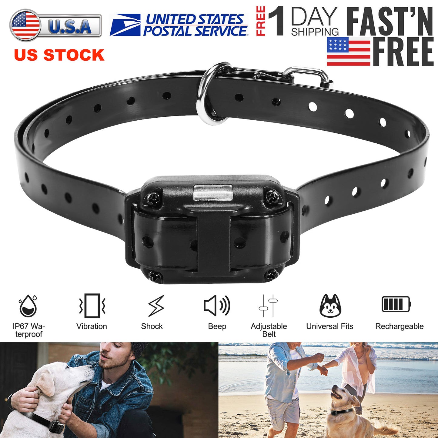 Dog Training Collar Receiver with Adjustable Belt IP67 Waterproof