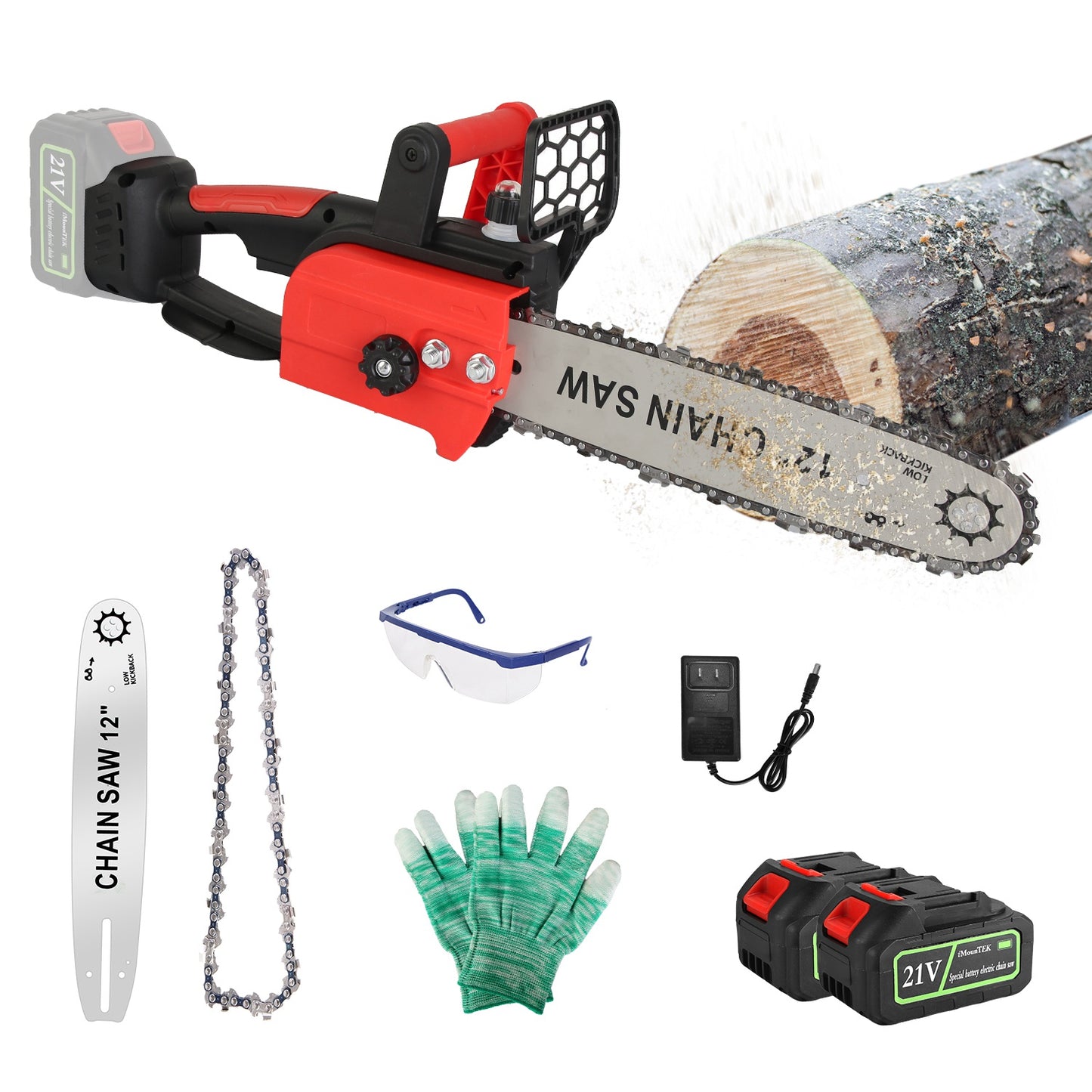 12-Inch Cordless Electric Chainsaw with 2 Batteries & Charger