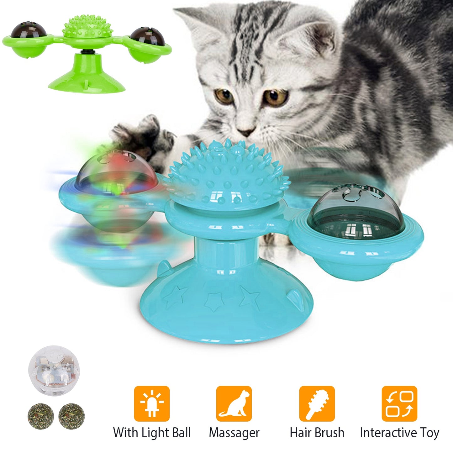 Windmill Cat Toy with Catnip Ball and LED Light