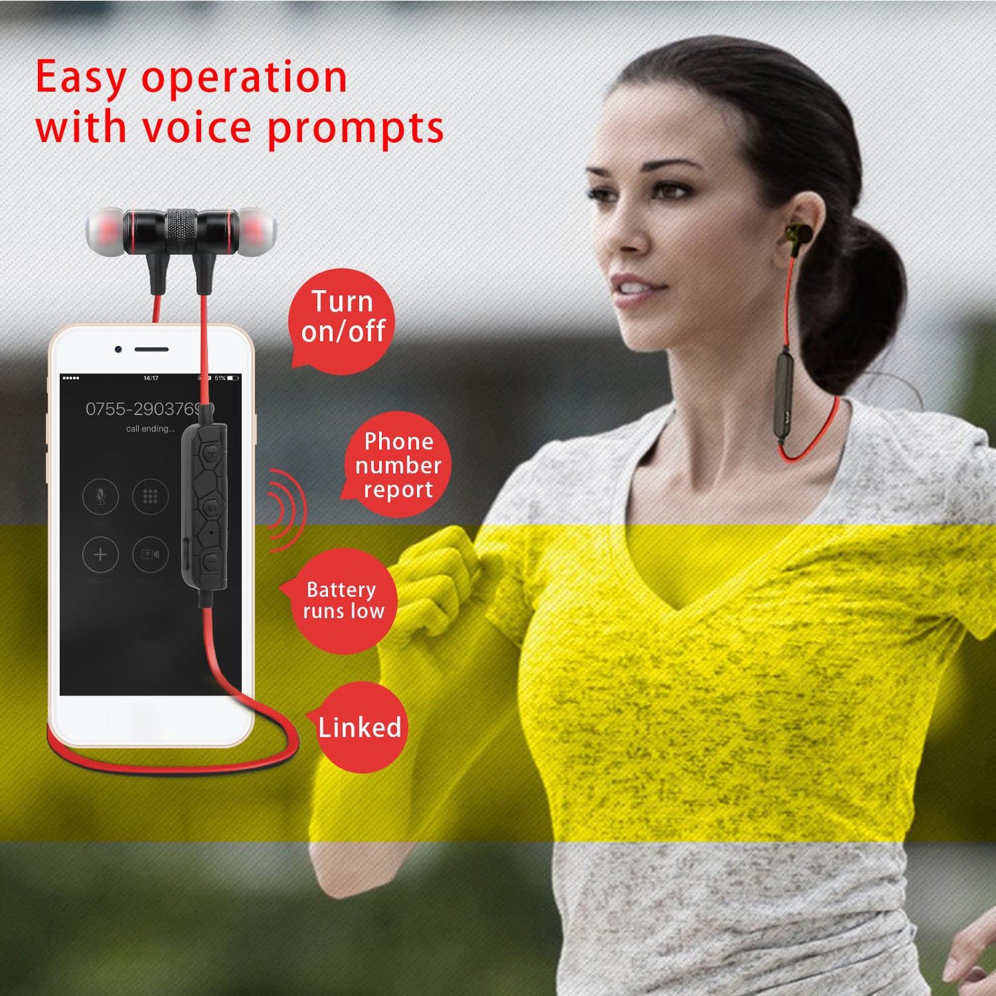 Wireless Neckband Headphones with Magnetic Earbuds - Sport