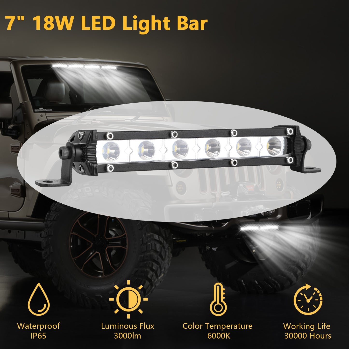 7" LED Light Bar 18W Spot Beam for Offroad Trucks & SUVs