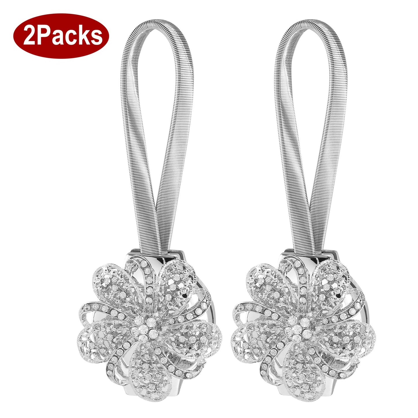 Magnetic Curtain Tiebacks with Floral Crystal Design - 2 Pack