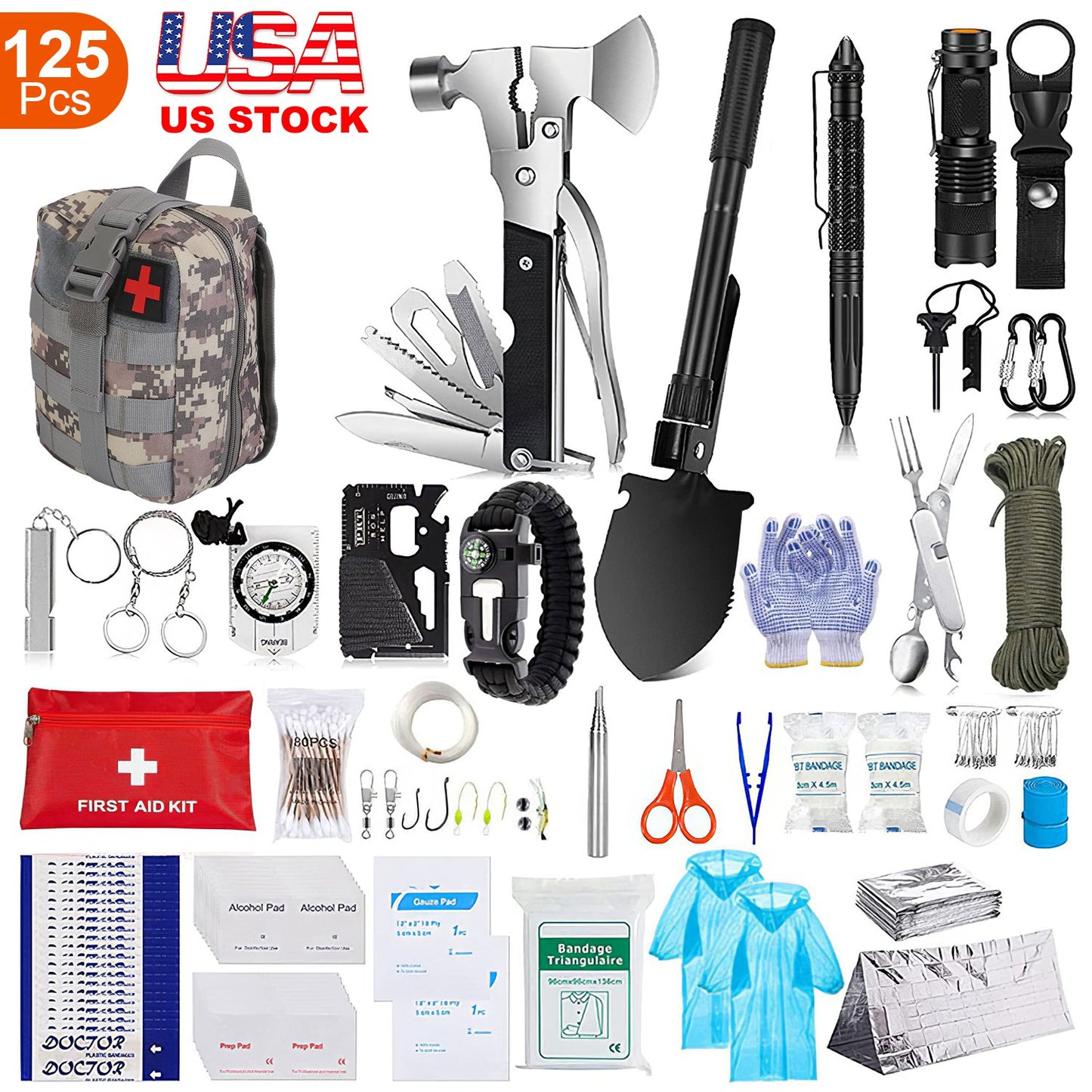 125-Piece Emergency Survival Kit with First Aid Supplies