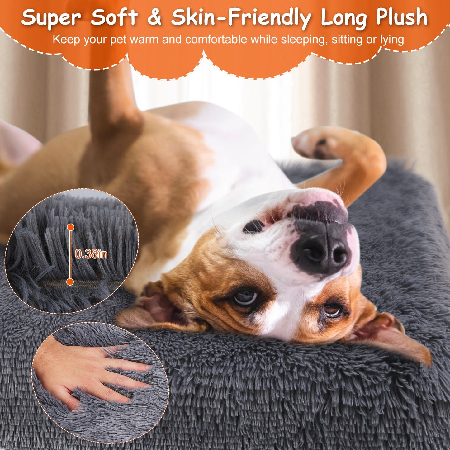 Dog Bed Plush Cushion with Egg Crate Foam - Washable Cover