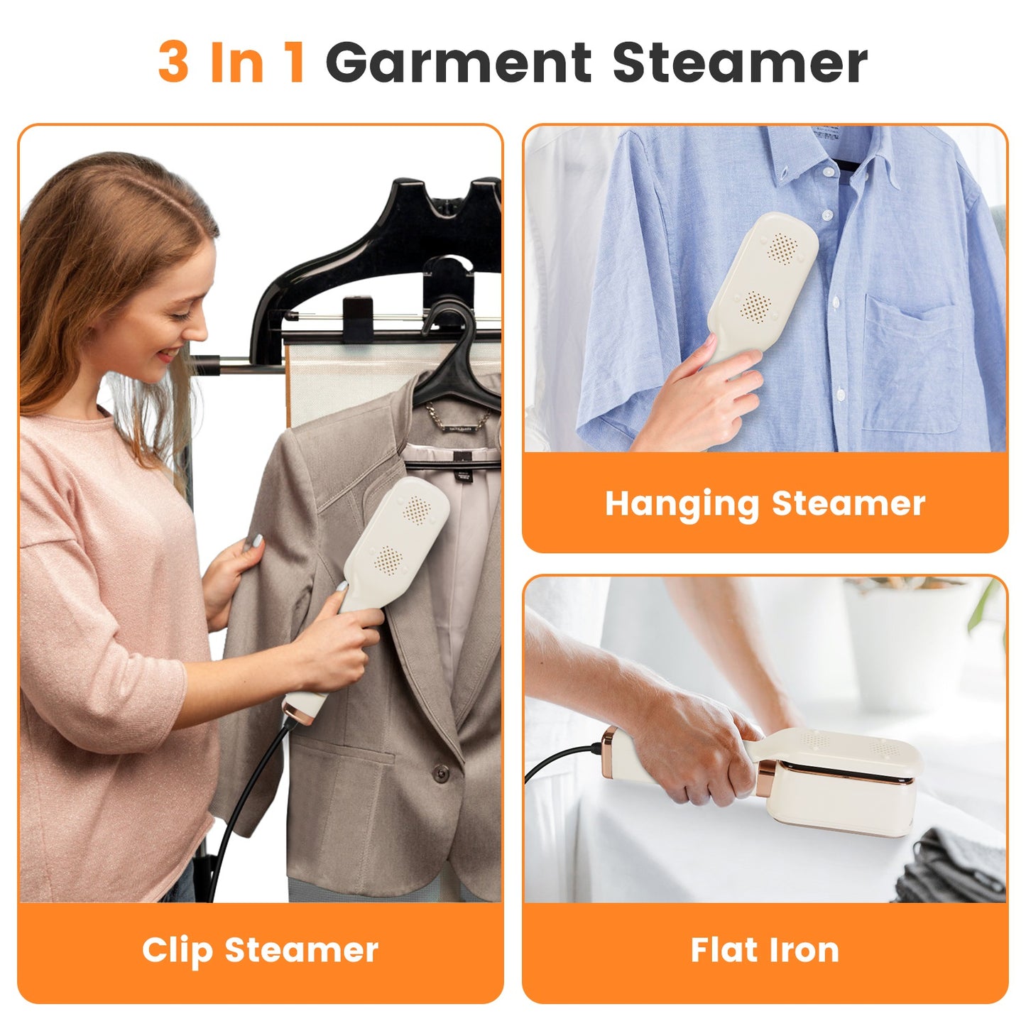 3-in-1 Travel Garment Steamer with 180° Rotating Head