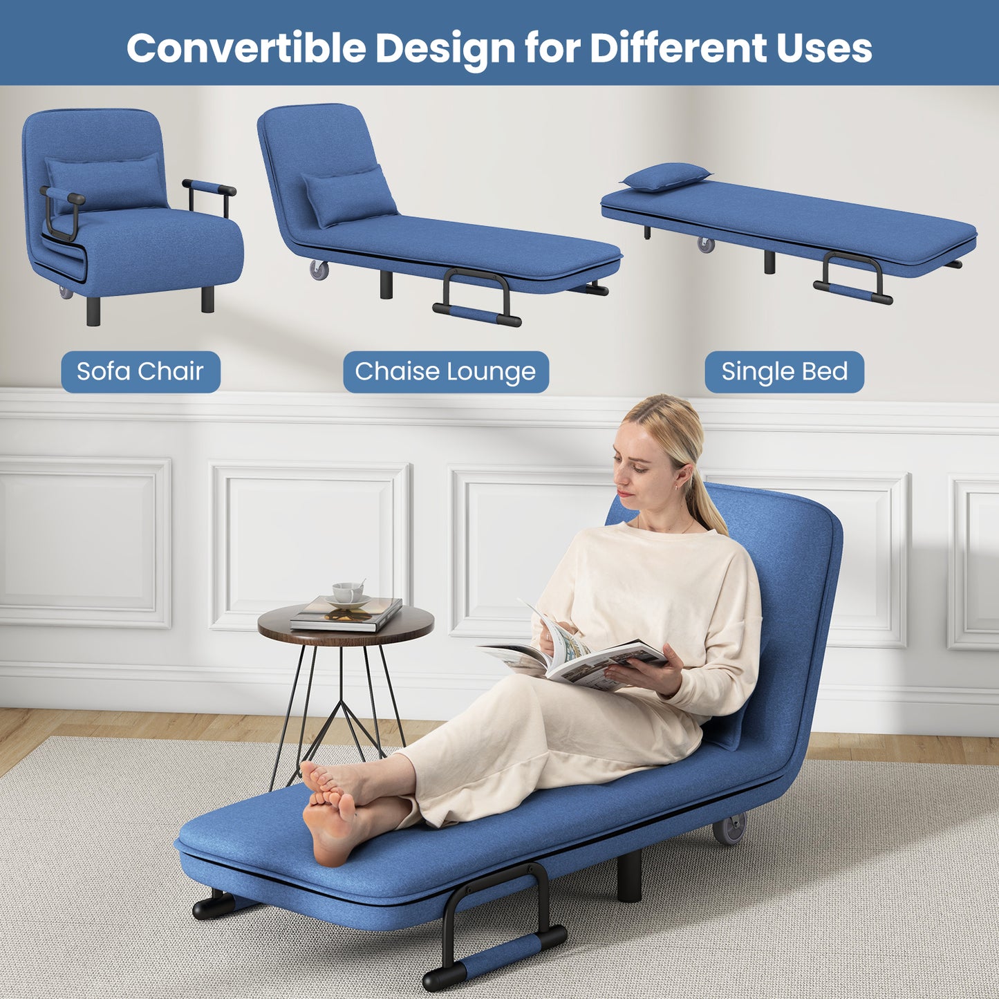 Convertible Sofa Bed with 5-Position Adjustable Backrest