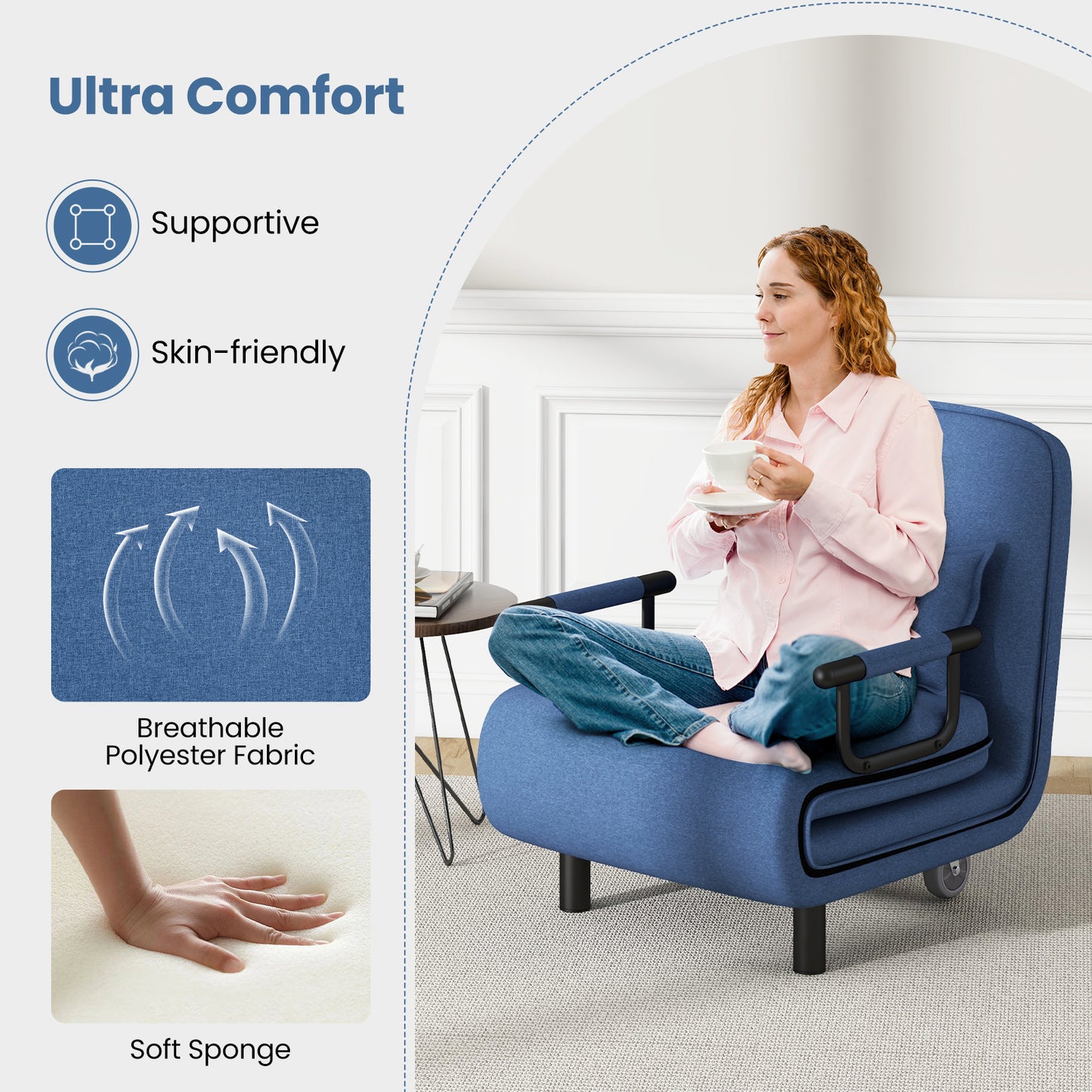 Convertible Sofa Bed with 5-Position Adjustable Backrest