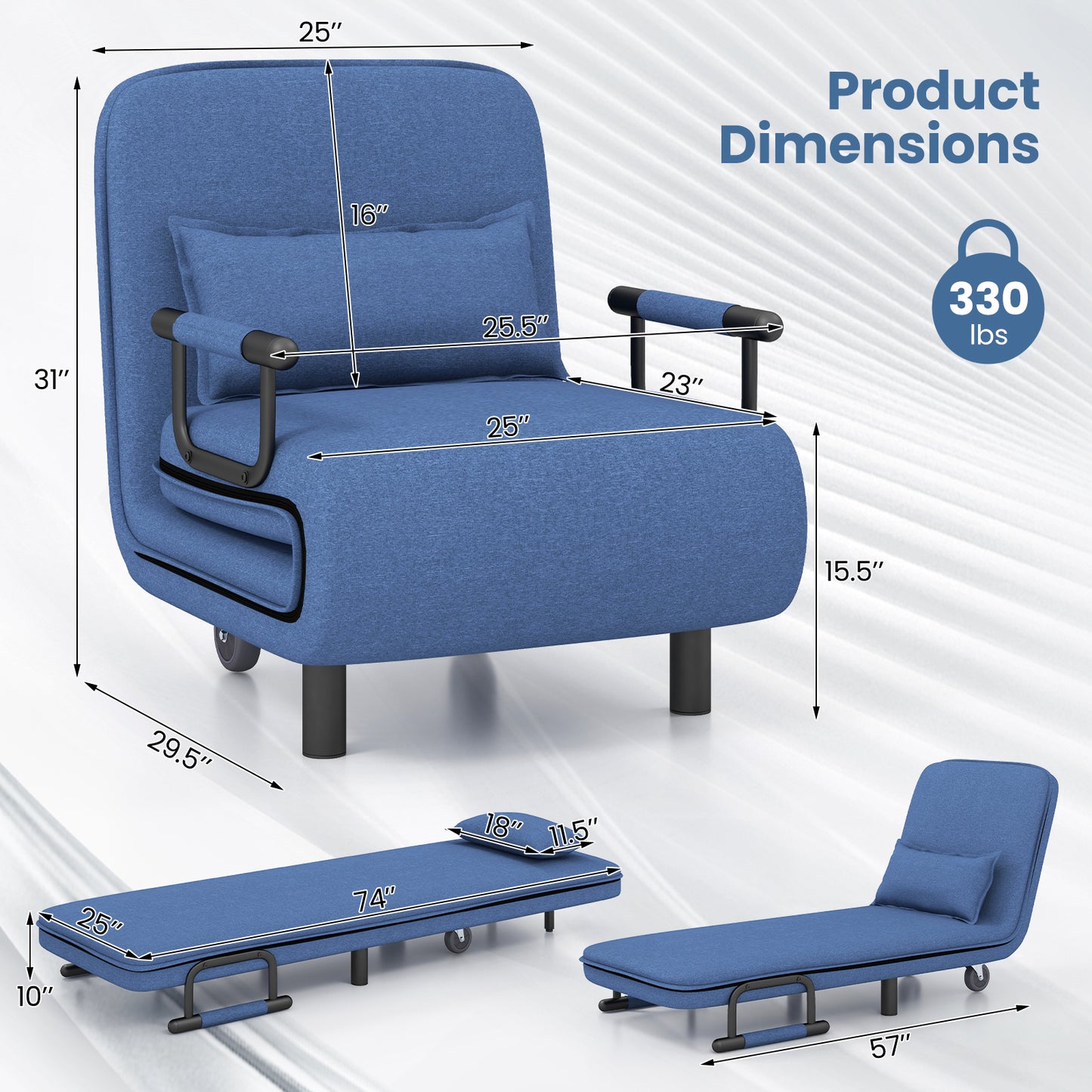 Convertible Sofa Bed with 5-Position Adjustable Backrest