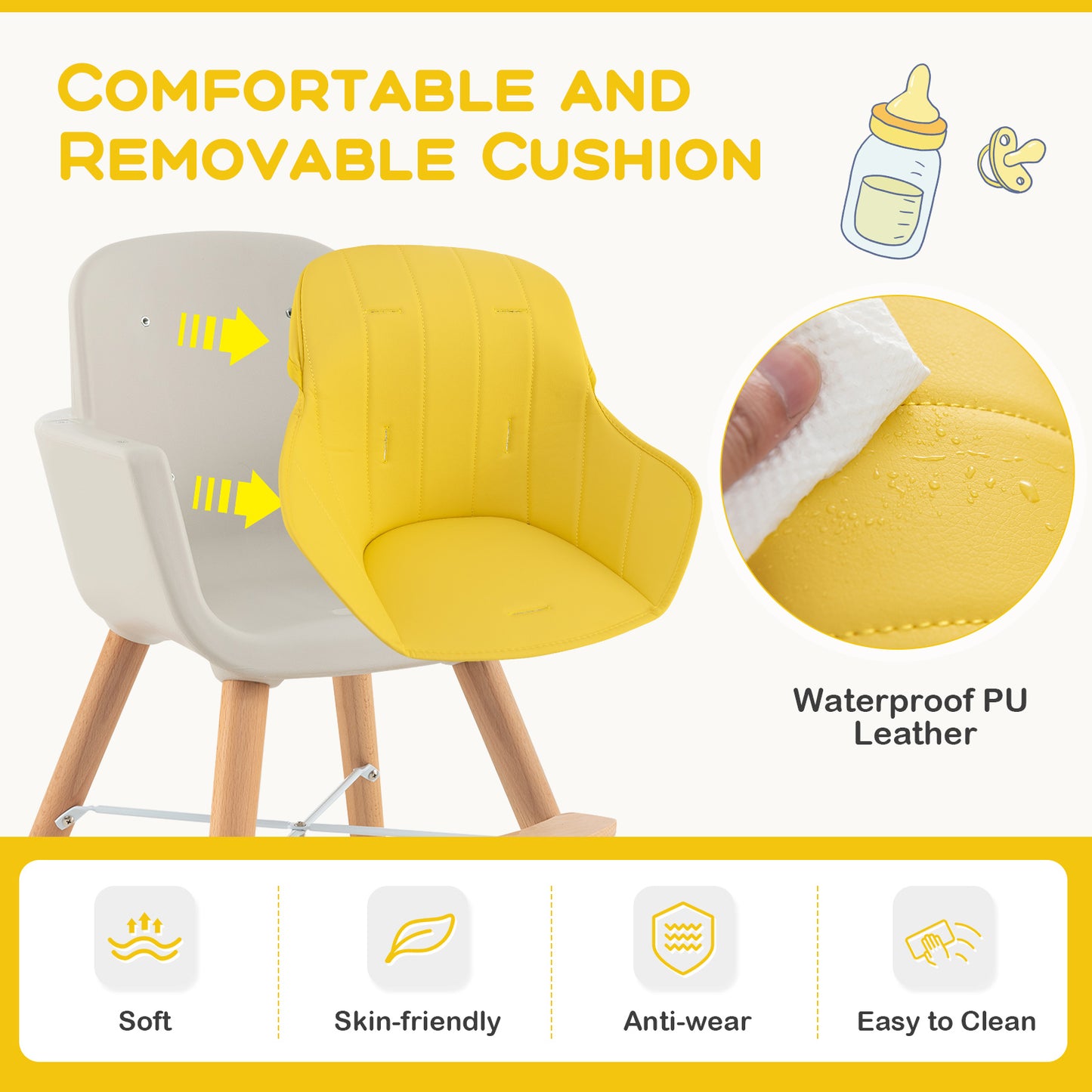 3-in-1 Convertible Wooden High Chair with Cushion