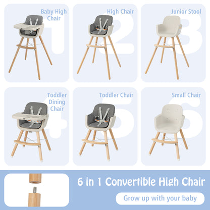 3-in-1 Convertible Wooden High Chair with Cushion