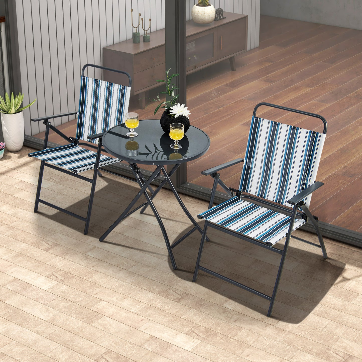 3-Piece Folding Patio Set with Round Table and Chairs