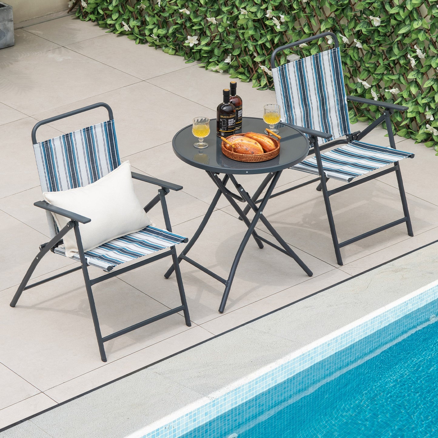 3-Piece Folding Patio Set with Round Table and Chairs
