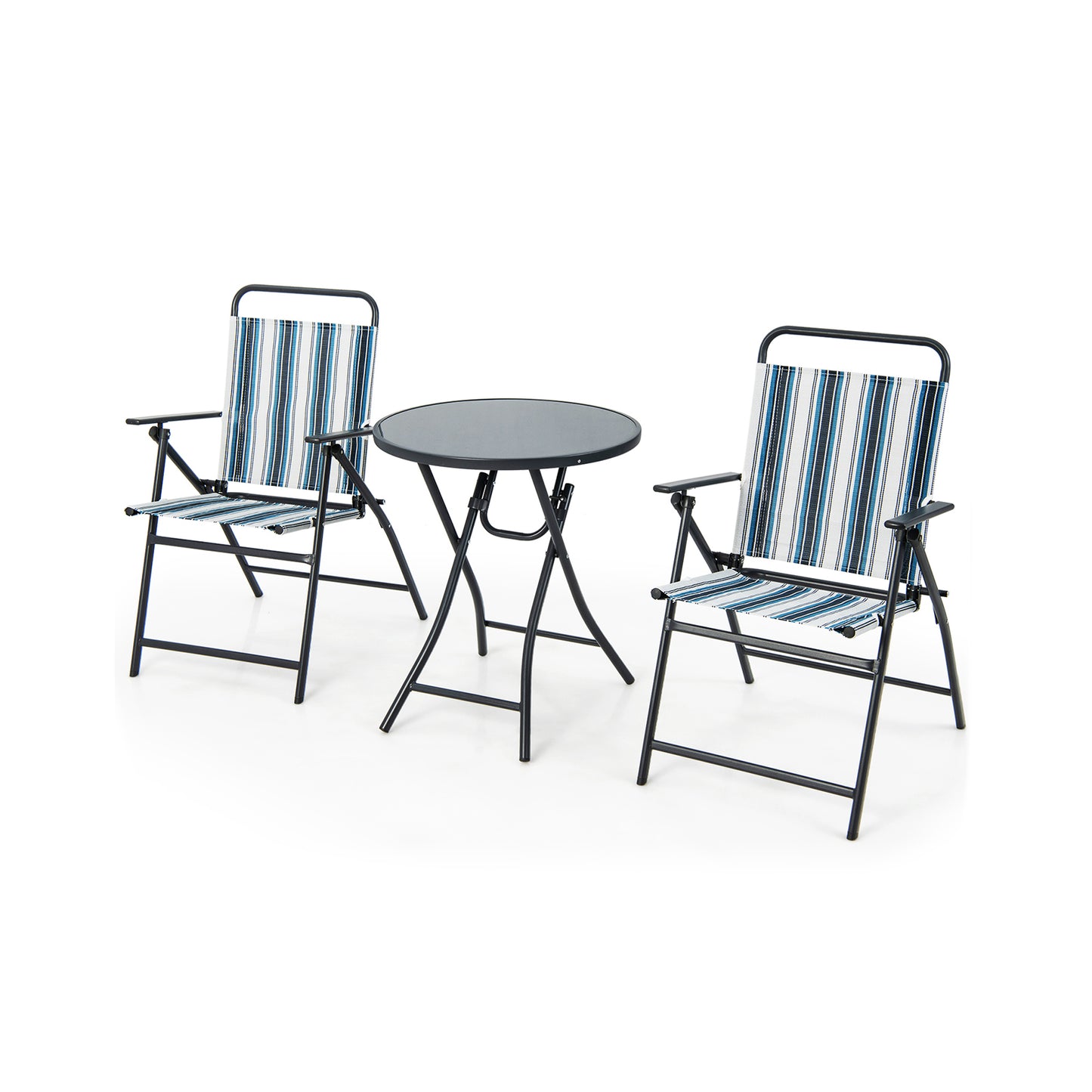 3-Piece Folding Patio Set with Round Table and Chairs