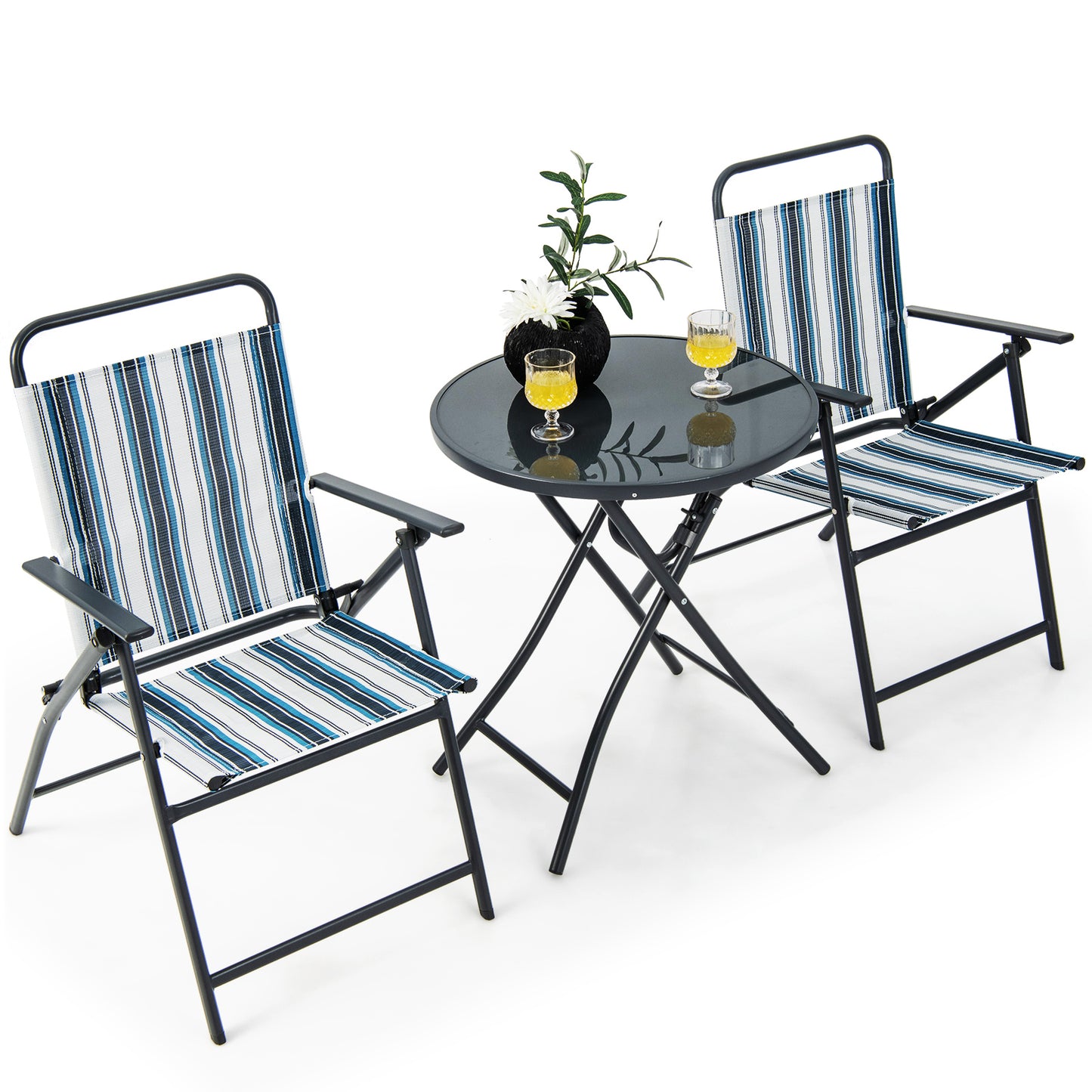3-Piece Folding Patio Set with Round Table and Chairs