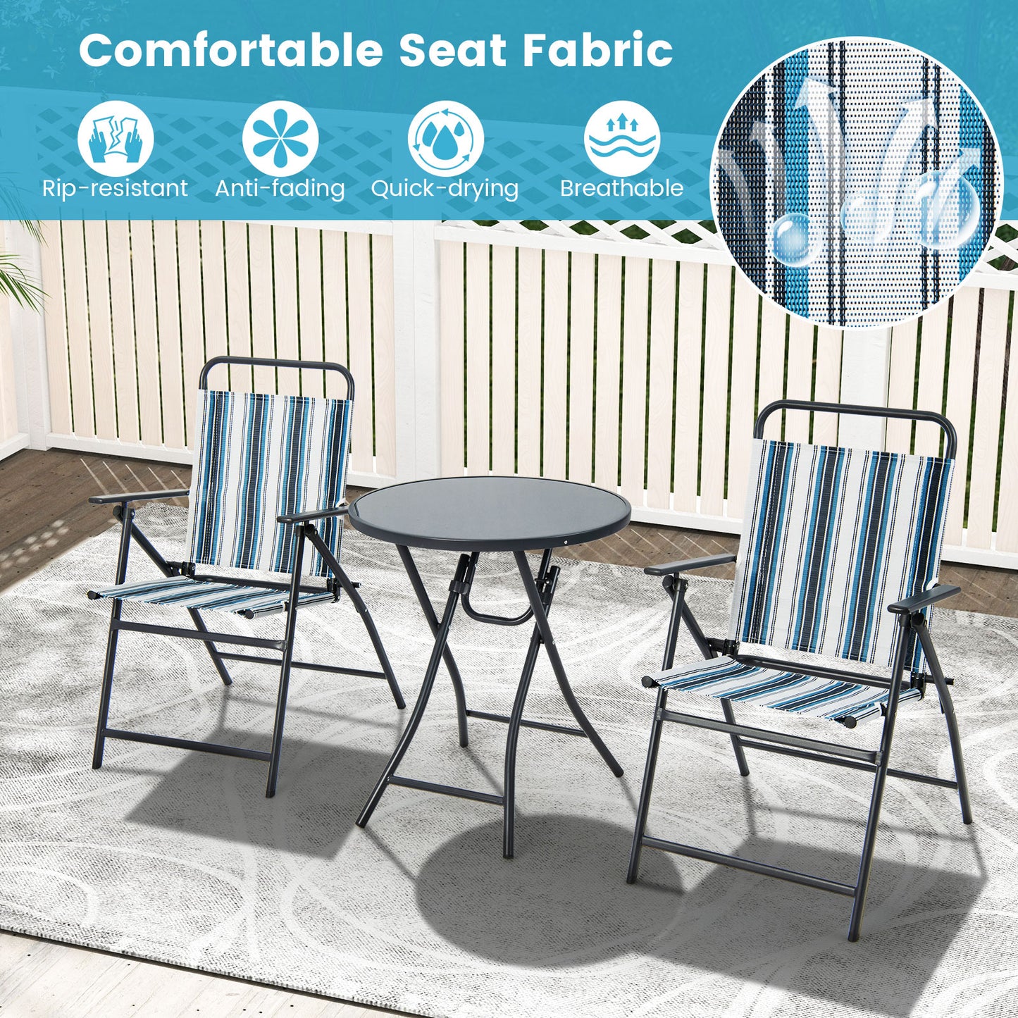 3-Piece Folding Patio Set with Round Table and Chairs