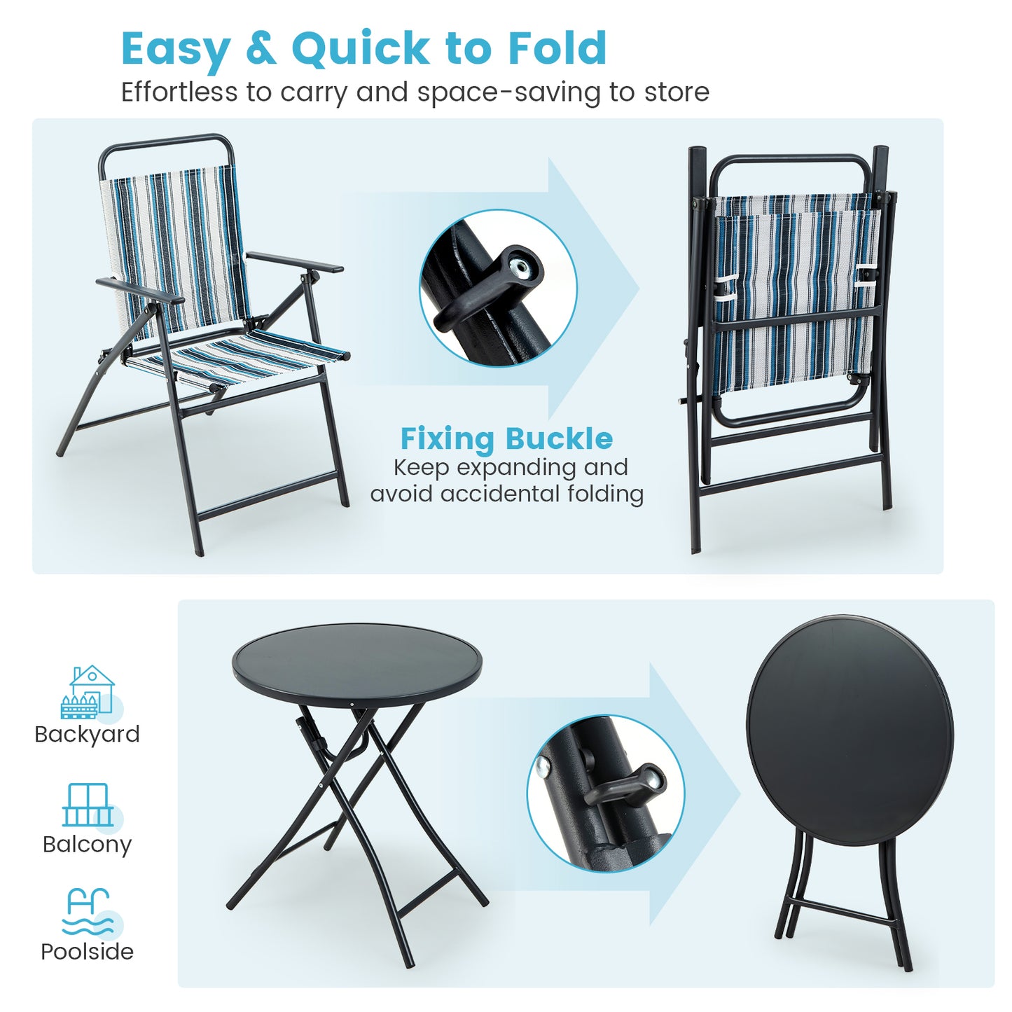 3-Piece Folding Patio Set with Round Table and Chairs