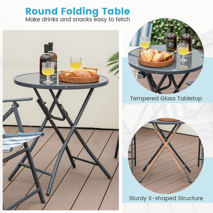 3-Piece Folding Patio Set with Round Table and Chairs