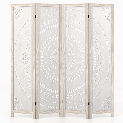 66 Inch Boho 4-Panel Room Divider Privacy Screen with Carved Pattern