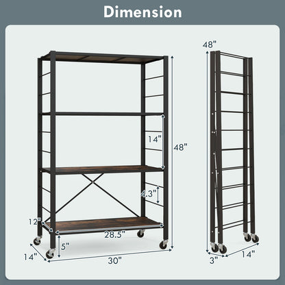 4-Tier Foldable Storage Rack with Wheels - 180 lbs Capacity