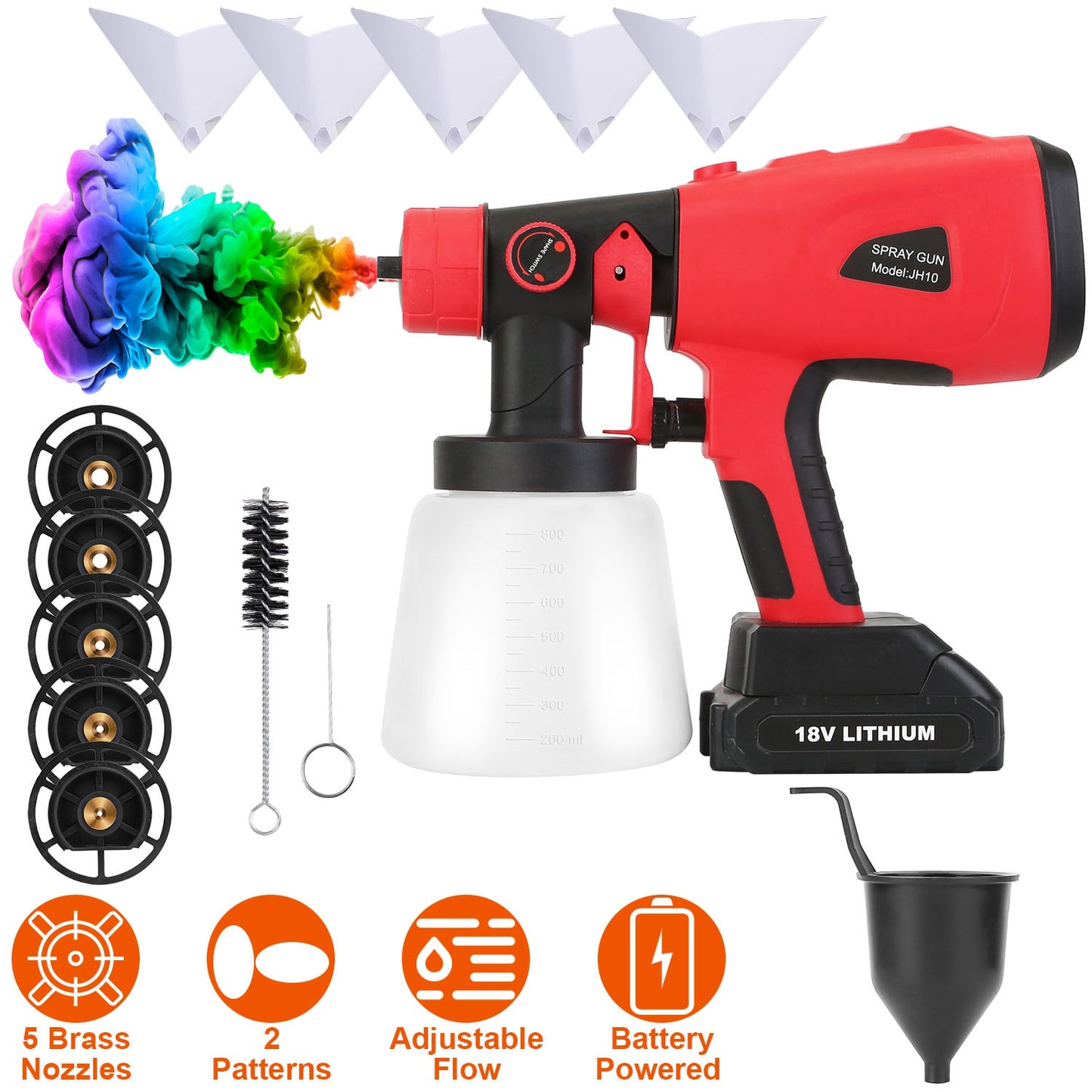 Cordless Electric Paint Sprayer with 5 Nozzles & 800ML Cup