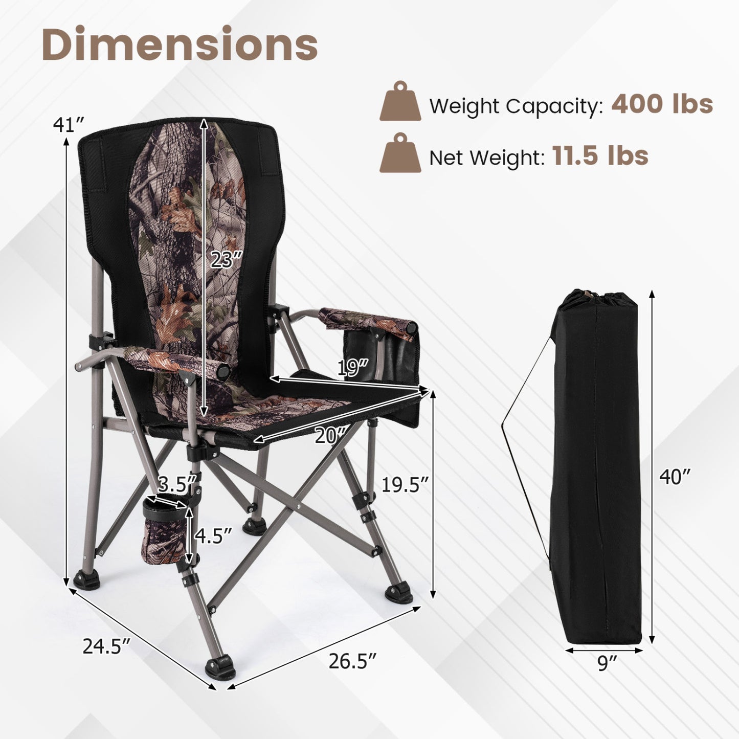 Portable Camping Chair with 400 LBS Capacity