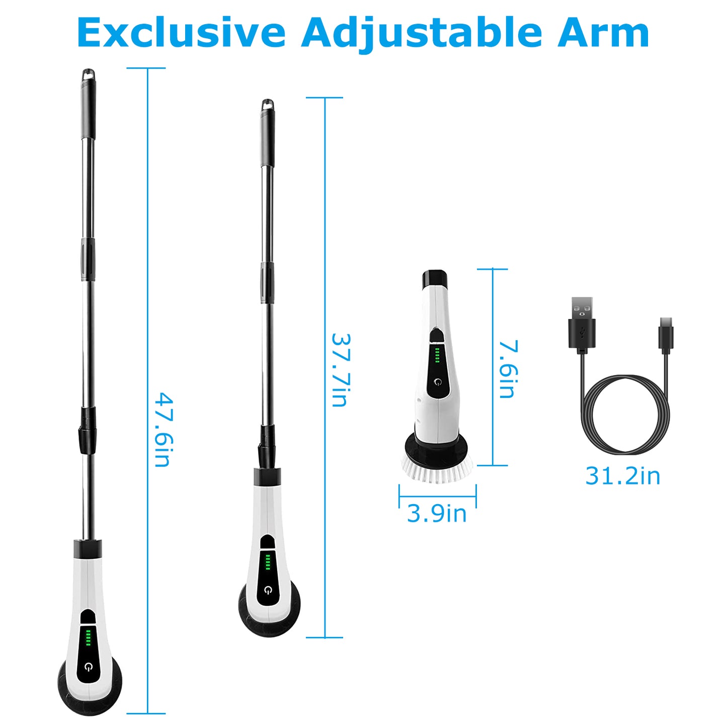 Electric Spin Scrubber with 8 Brush Heads & Telescopic Arm