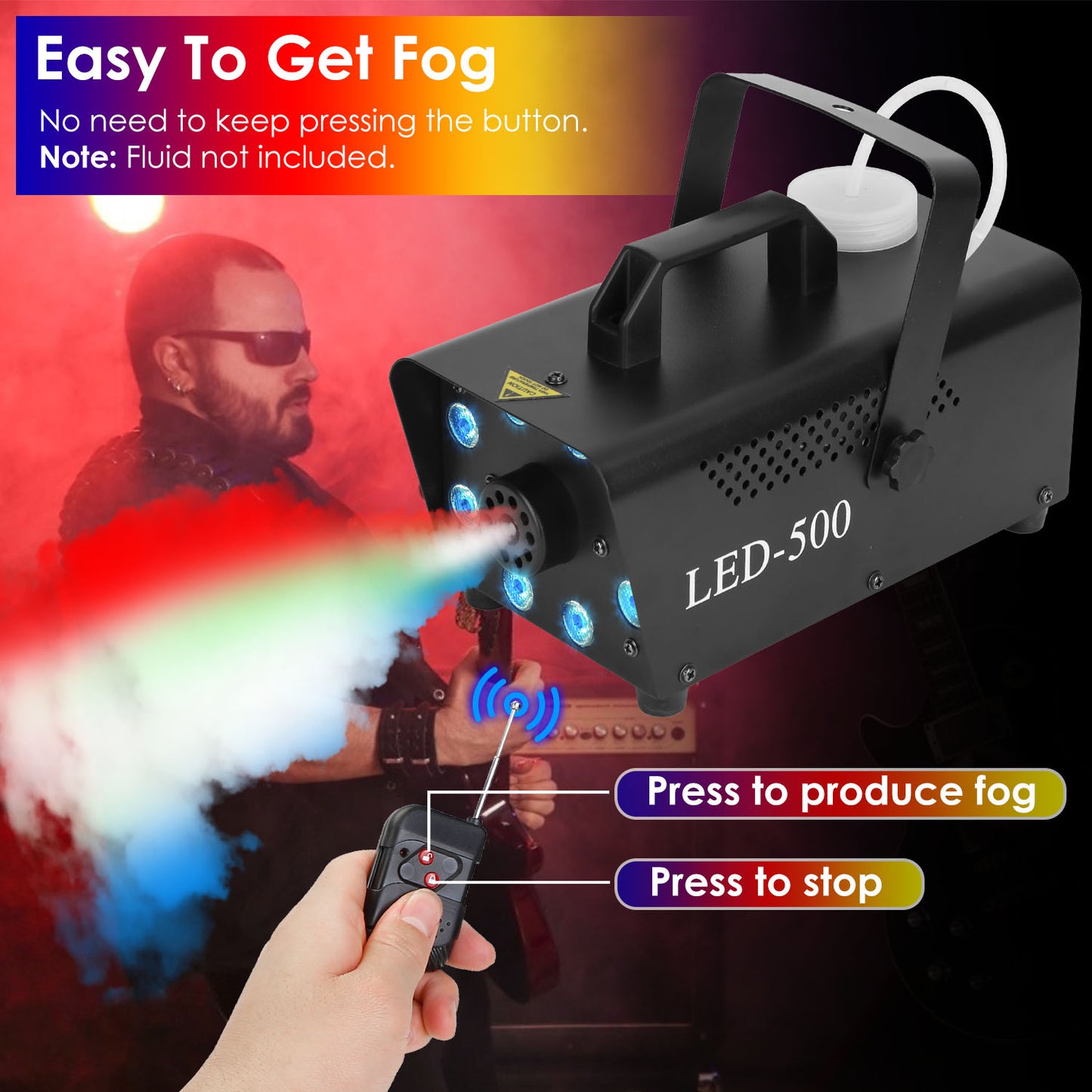 500W Fog Machine with LED Lights and Remote Control