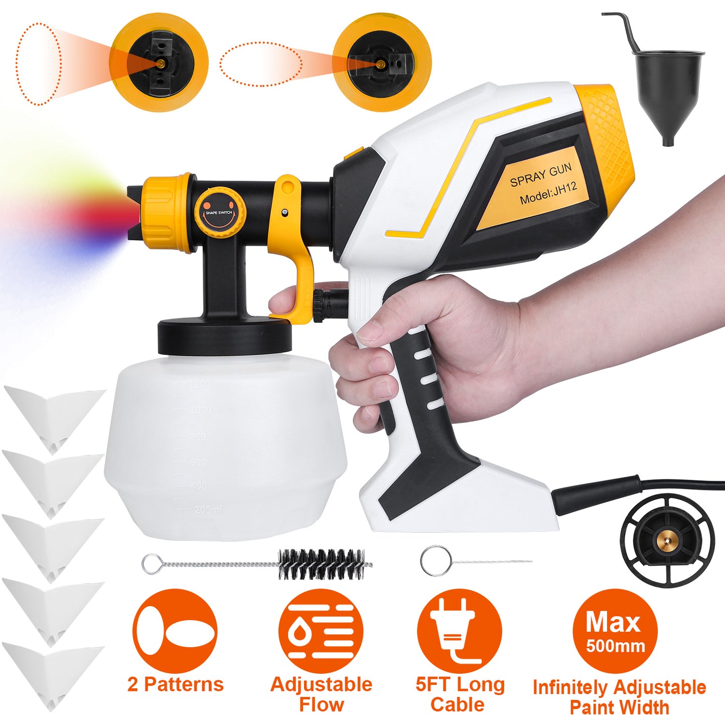 Electric Paint Sprayer 550W HVLP Gun with 1200ml Container