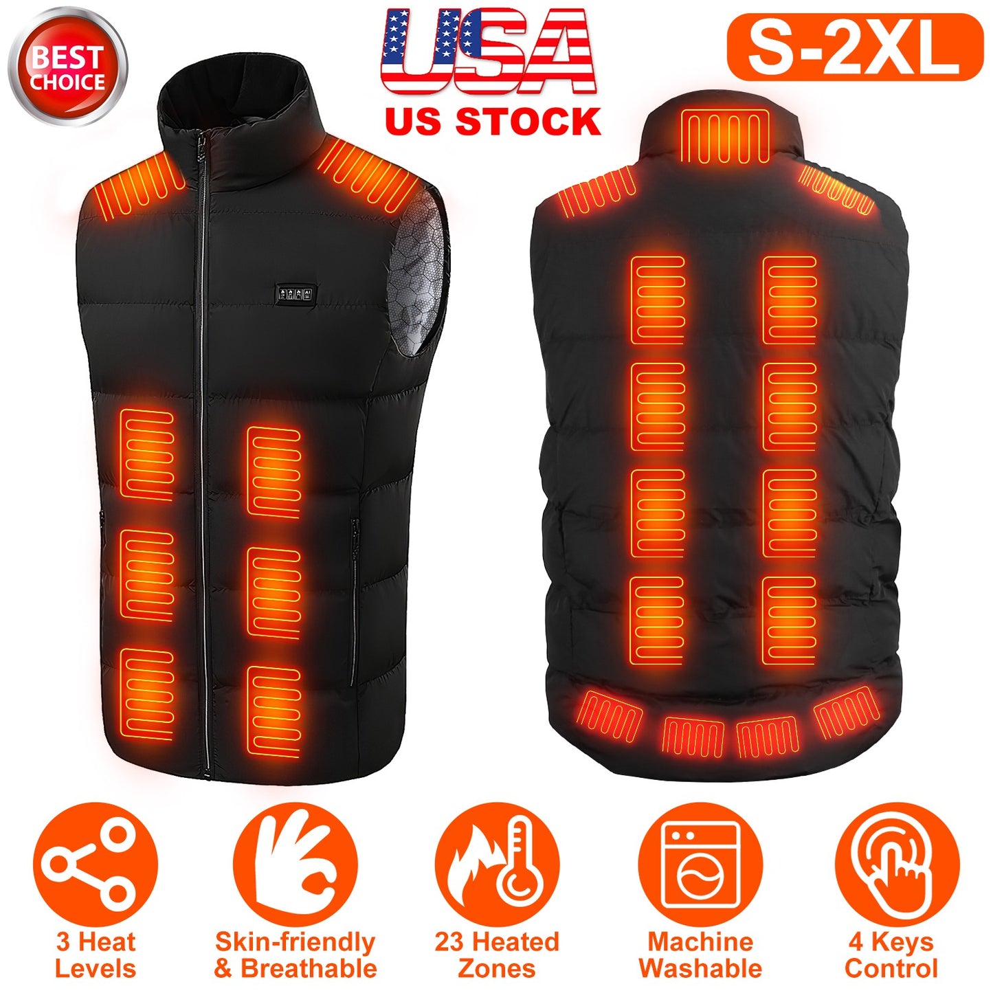 Heated Vest with 23 Heating Zones & 3 Temperature Levels