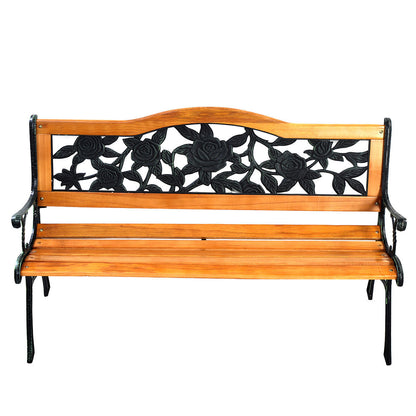 Outdoor Wooden Bench with Cast Iron Armrests - 49.5 Inch