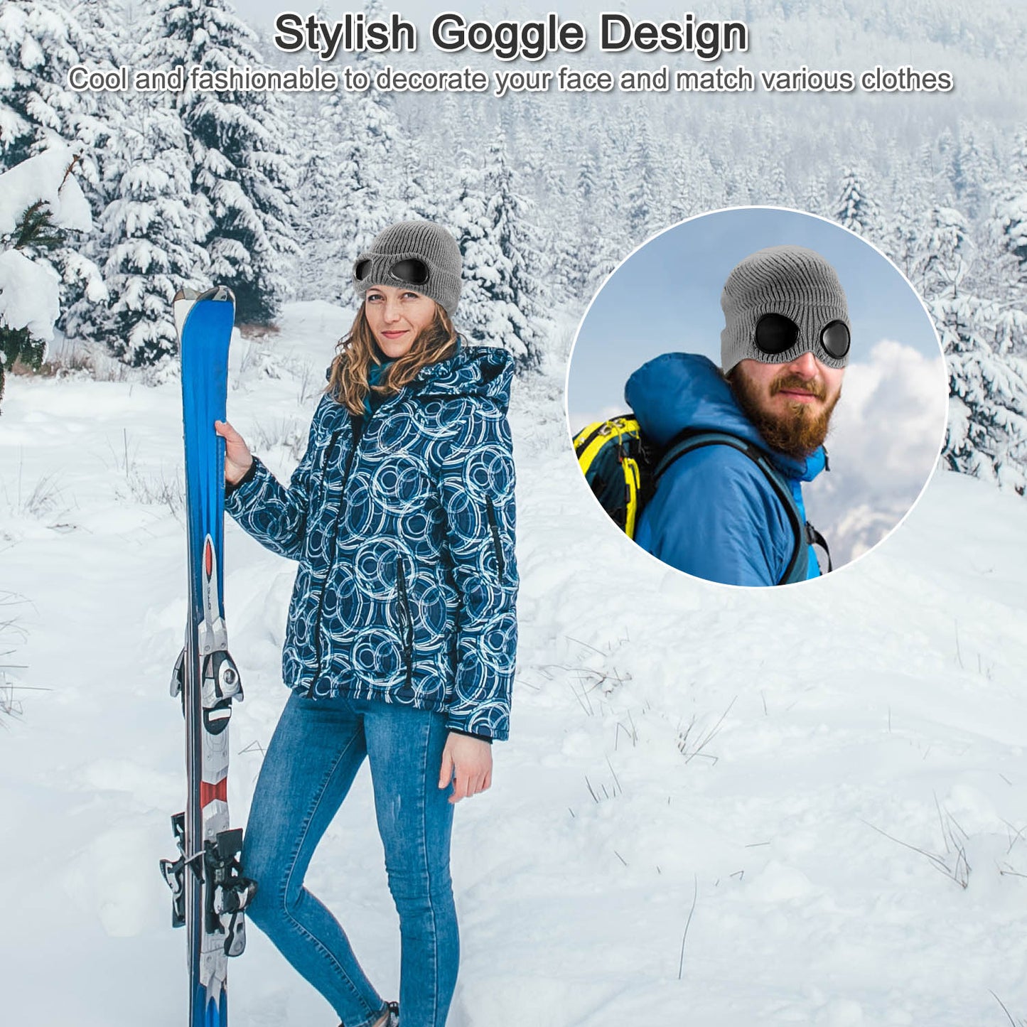 Knit Beanie Hat with Goggle - Warm Winter Skull Cap