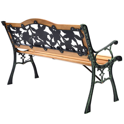 Outdoor Wooden Bench with Cast Iron Armrests - 49.5 Inch