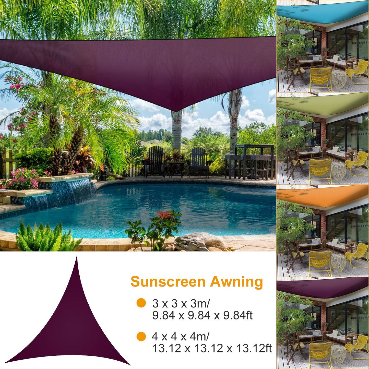 Triangle Shade Sail Canopy - Waterproof Outdoor Sun Shelter