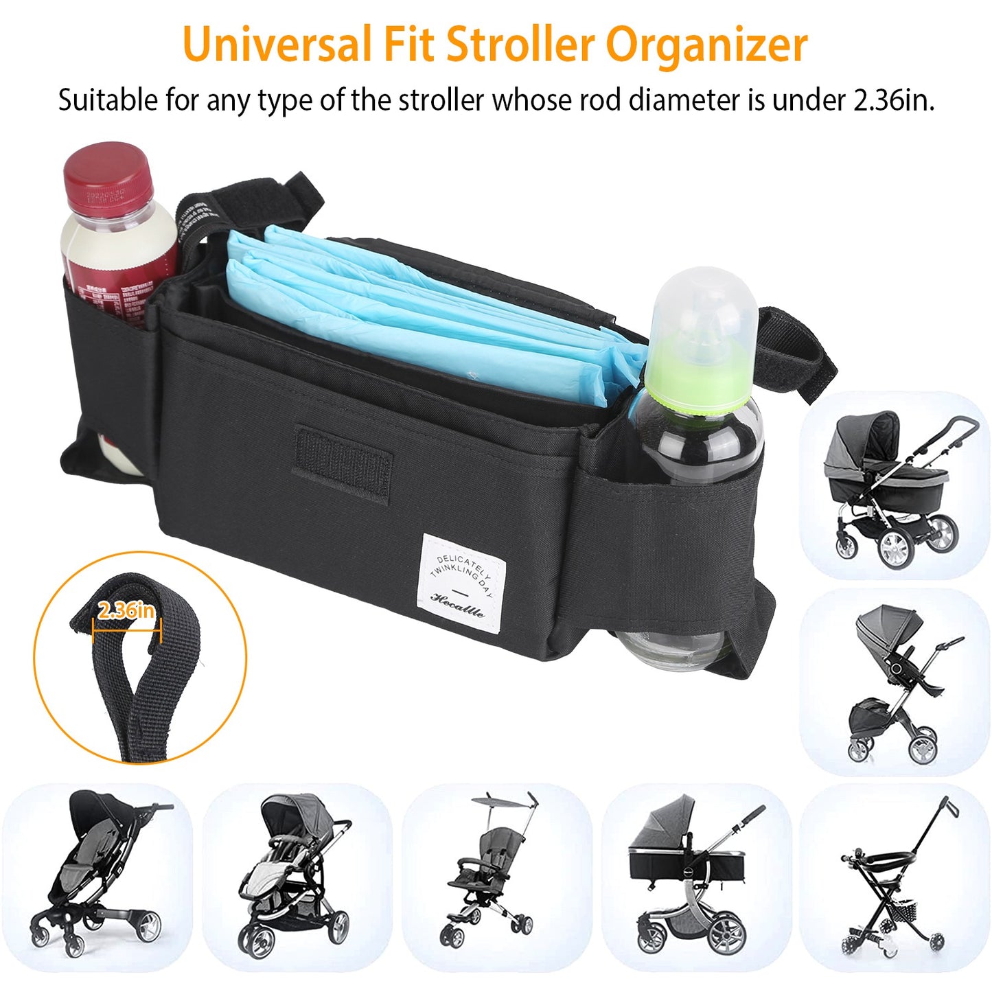 Stroller Organizer Bag with 6 Pockets and Cup Holders